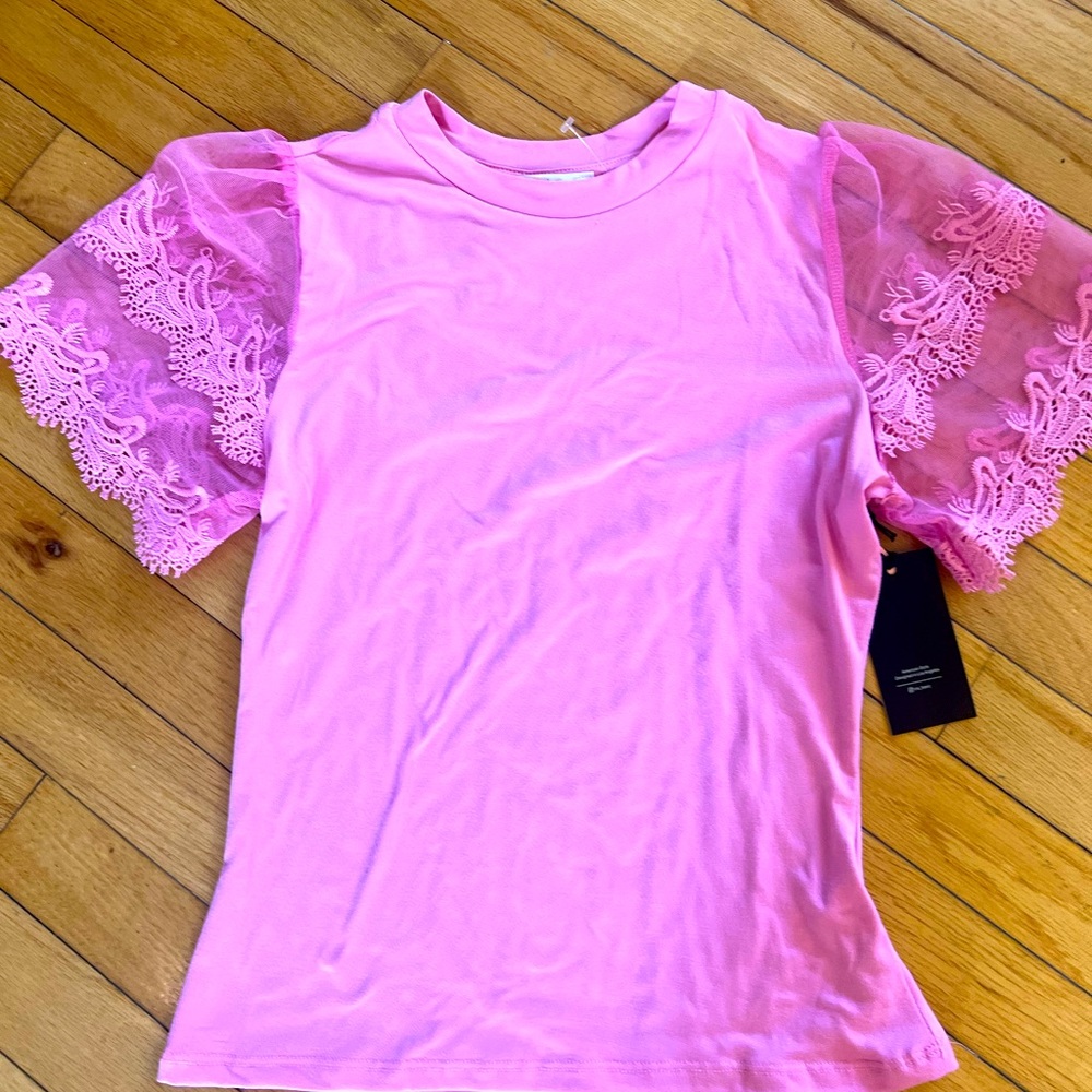 Pink Top with Lace Sleeve